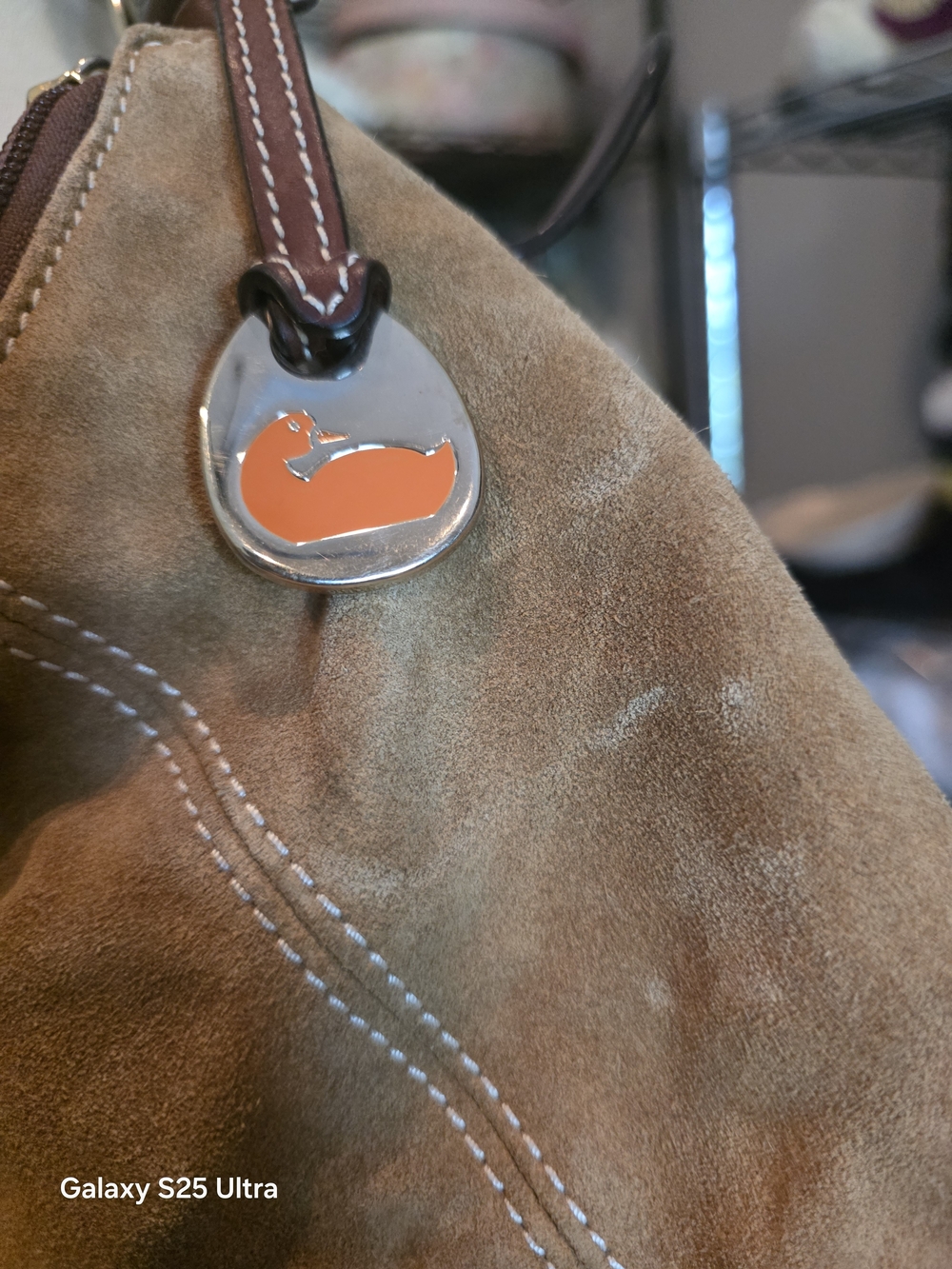 Dooney & Bourke Brown Suede Hobo with Dark Leather Trim - Picture 3 of 5